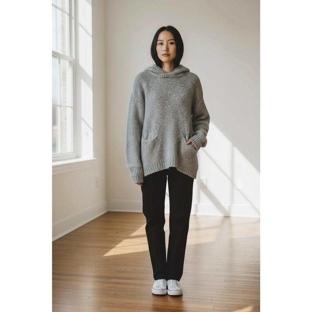 Michael Stars‎ Thick Knit Wool Alpaca Sweater Hoodie with Front Pockets Gray XS
